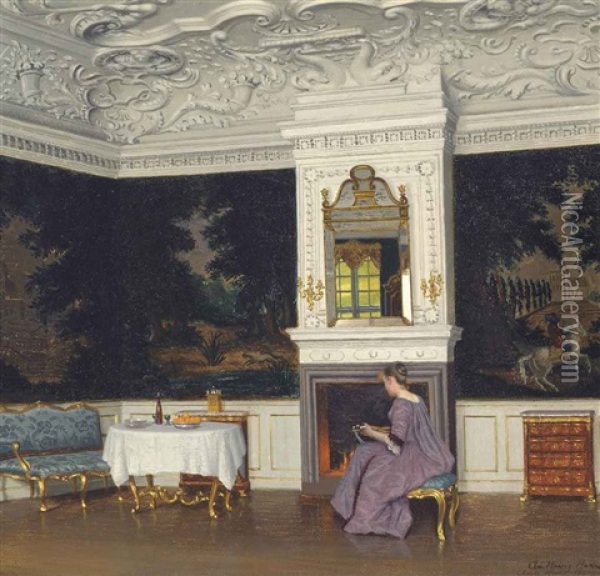 A Mandolin Player In An Interior Oil Painting - Adolf Heinrich Claus Hansen