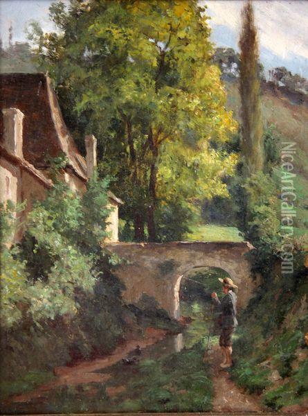 Jeune Homme Au Chapeau Devant Un Moulin Oil Painting - Emile Jacques