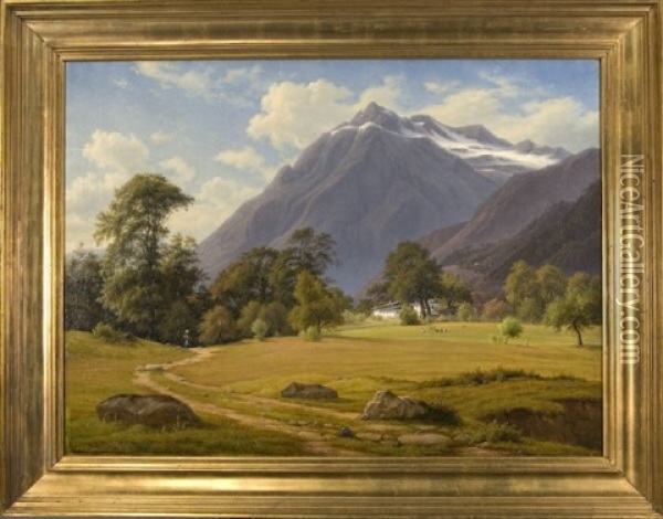 A Mountain Landscape Oil Painting - Frederik Christian Jacobsen Kiaerskou