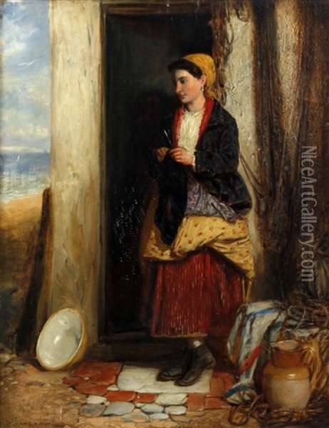 Fishergirl Awaiting The Return Of The Fleet Oil Painting - Henry Garland