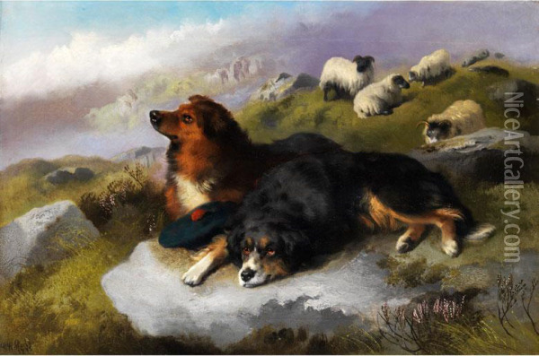 Zwei Schottische Hirtenhunde Oil Painting - George W. Horlor