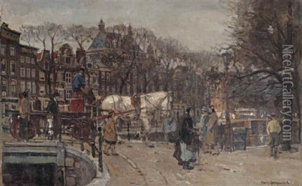 A Lively Day On The Herengracht, Amsterdam Oil Painting - Frans Langeveld