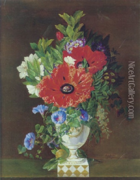 Vase Med Valmuer, Rhododendron Og Snerler Oil Painting - Arnold Winther