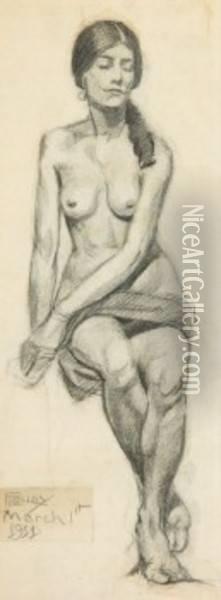 Seated Nude Oil Painting - Albert Francois Fleury