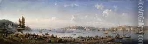 A Panorama Of Constantinople From Uskudar Oil Painting - Carlo Bossoli