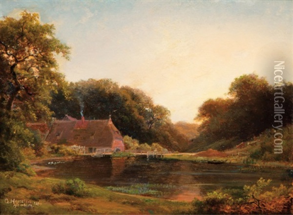 Water Mill Oil Painting - Johann Georg Haeselich