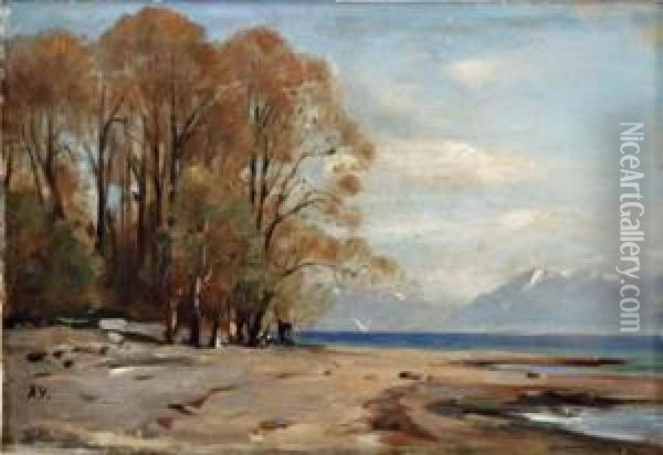 Bord De Lac Un Jour De Bise Oil Painting - Auguste Louis Veillon