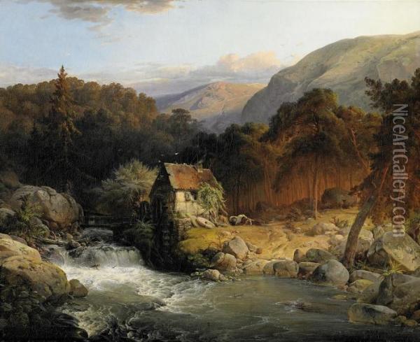 Old Watermill On The Mountain Oil Painting - Carl Hilgers