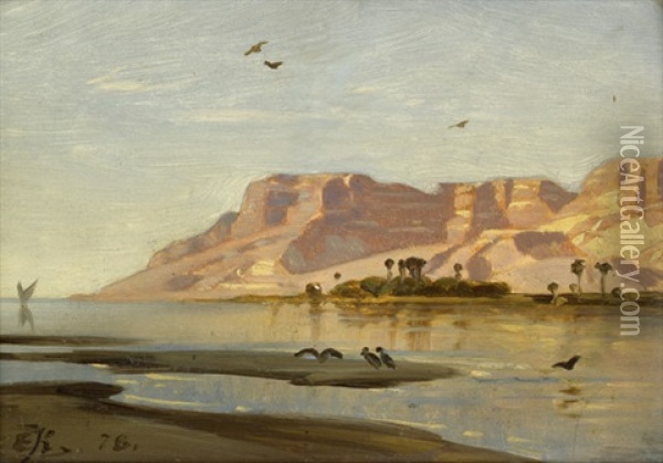 Nilflusslandschaft Bei Sonnenuntergang Oil Painting - Ernest Karl Eugen Koerner
