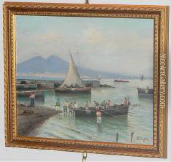 Pescatori A Napoli Oil Painting - Raimpondo Scoppa