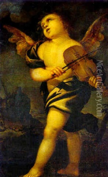 An Angel With A Viola In A Landscape Oil Painting - Carlo Francesco Nuvolone