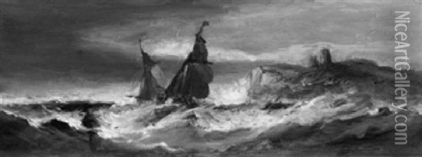 Segelboote Im Sturm Vor Der Englischen Kuste Oil Painting - William Adolphus Knell