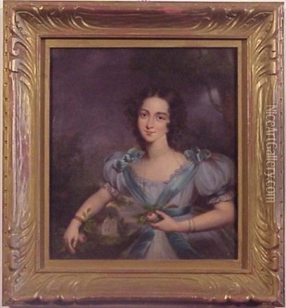 Portrait Of Woman In Blue Dress Oil Painting - Jules Cyrille Cave