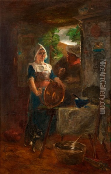 Peasant Girl With Her Suitor (sweethearts) Oil Painting - Petrus Carel van de Velden