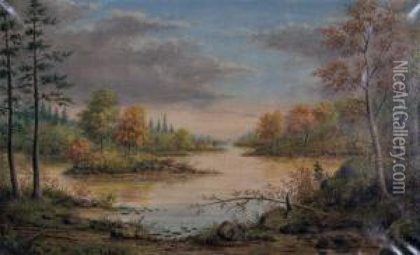 Northern Lake With Trees And Islands. Oil Painting - Edward Scrope Shrapnel