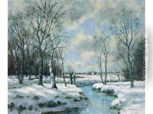 Untitled - A Stream In Winter Oil Painting - Willem Hendriks