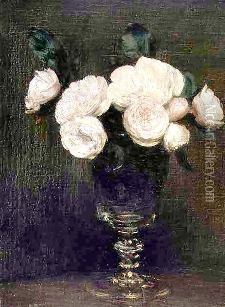 Still Life of Malmaison Roses Oil Painting - Ignace Henri Jean Fantin-Latour