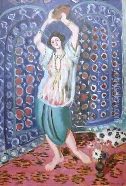 Odalisque with Tambourine Harmony in Blue Oil Painting - Henri Matisse