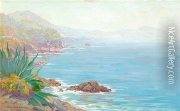 View On Nervi, At The Coast Near Genua, Italy Oil Painting - Co (Jacobus Ahazuerus) Breman