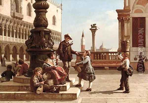 Young Musicians in Piazza San Marco, Venice Oil Painting - Antonio Paoletti