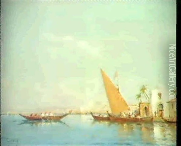 Ruderboot Vor Einer Nordafrikanischen Stadt Oil Painting - Emile Godchaux
