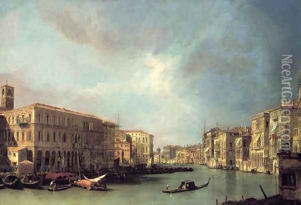 Grand Canal: Looking North from near the Rialto Bridge Oil Painting - (Giovanni Antonio Canal) Canaletto