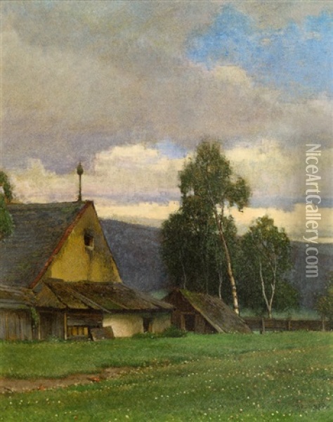 Bauernhauser Im Muhlviertel Oil Painting - Ferdinand Brunner