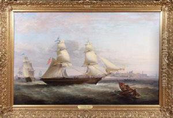 The Brig Friendship In Two Positions Off Tynemouth Oil Painting - George Chambers