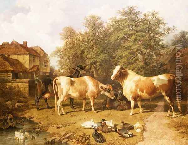 Cattle and Ducks, 1859 Oil Painting - John Frederick Herring Snr