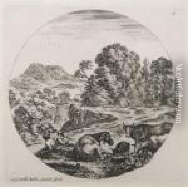 Pastoral Scene, Together With An Engraving After Cornelis Bos Oil Painting - Stefano della Bella