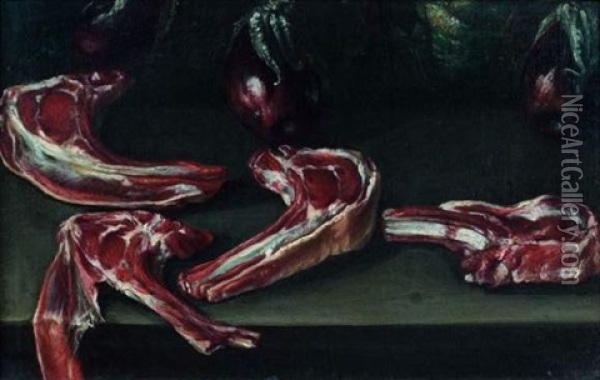 Nature Morte Aux Cotelettes Et Aux Aubergines Oil Painting - Felice Boselli