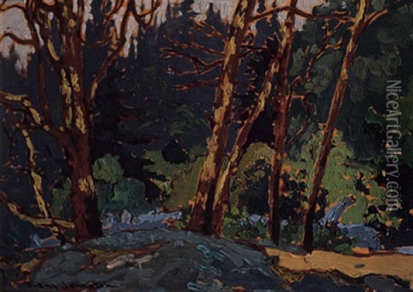 Madrona (arbutus) Trees, Pacific Coast Oil Painting - Francis Hans Johnston