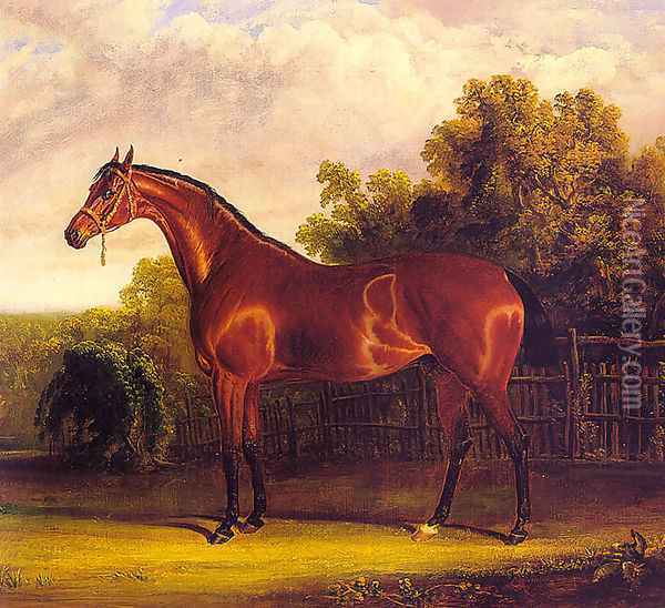 Negotiator the Bay Horse in a Landscape 1826 Oil Painting - John Frederick Herring Snr