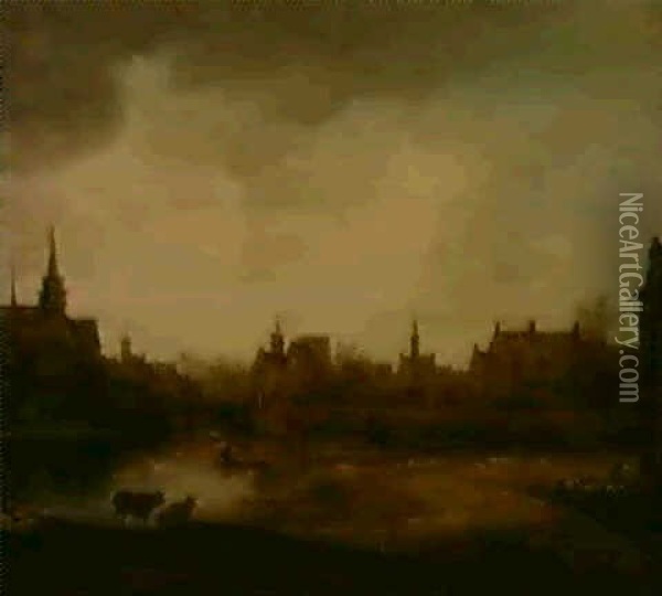 Vue De Nimegue Avec Un Pecheur Oil Painting - Frans de Momper