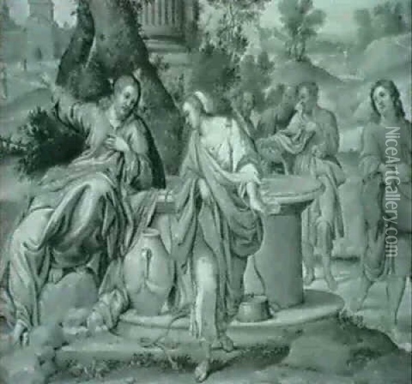 Christus Und Die Samariterin Am Jakobsbrunnen (johnannes 4, 16 Ff.). Verwohl Schlagmarke Von Antwerpen (a). Oil Painting - Annibale Carracci