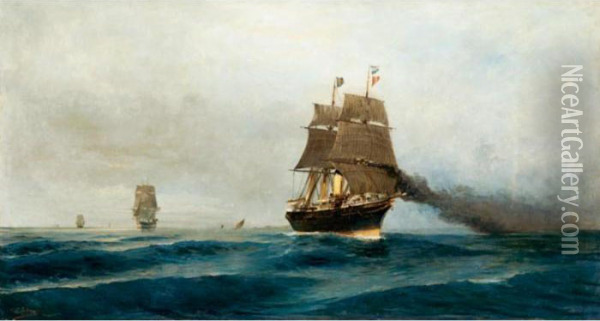 Steamship At Sea Oil Painting - Constantinos Volanakis