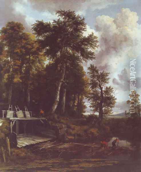 Landscape with a sluice gate Oil Painting - Jacob Van Ruisdael