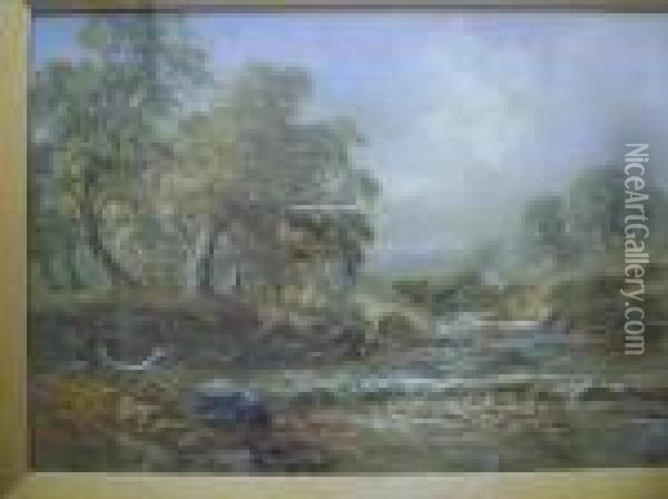 Fishing A Highland River Oil Painting - Sidney Yates Johnson