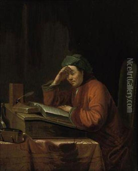 A Man Reading In An Interior Oil Painting - Frans van Mieris