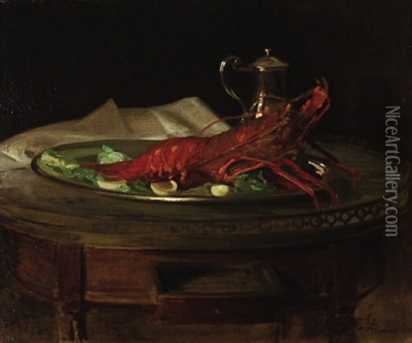 A Lobster On A Silver Salver Oil Painting - Jacques-Emile Blanche