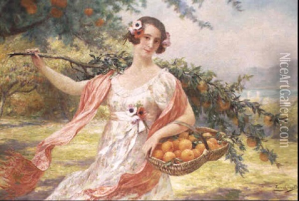 La Cueillette Des Oranges Oil Painting - Eugene Auguste Francois Deully