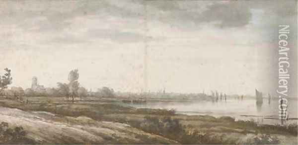 A distant view of Dordrecht along the Merwede River Oil Painting - Aelbert Cuyp