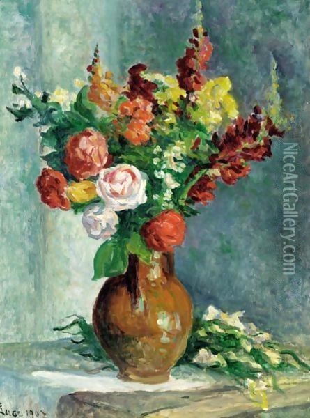 Vase De Fleurs Oil Painting - Maximilien Luce
