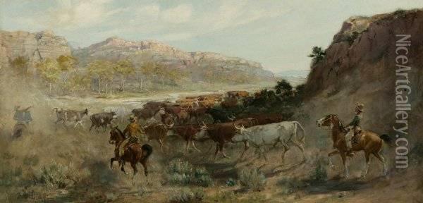 For The Roundup (?) Oil Painting - Charles Abel Corwin