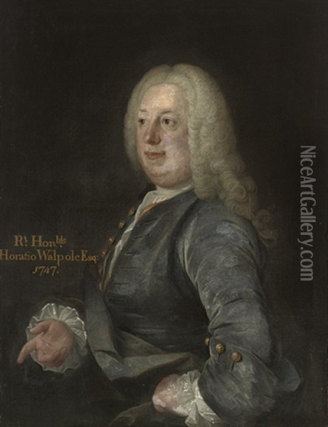 Portrait Of Horatio Walpole, 1st Baron Walpole Of Wolterton, In A Blue Coat Oil Painting - Arthur Pond
