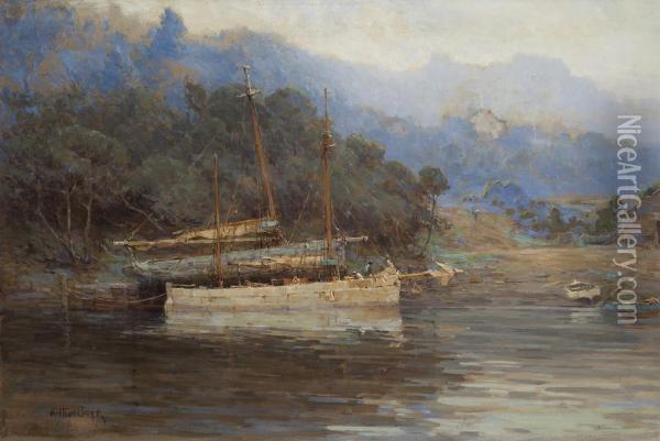 Moored Boats Oil Painting - Arthur Merric Boyd