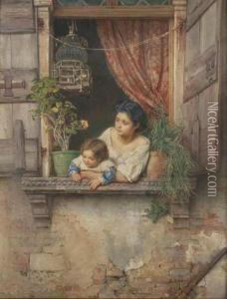 A Window Oil Painting - Emanuel Ritter Von Stockler