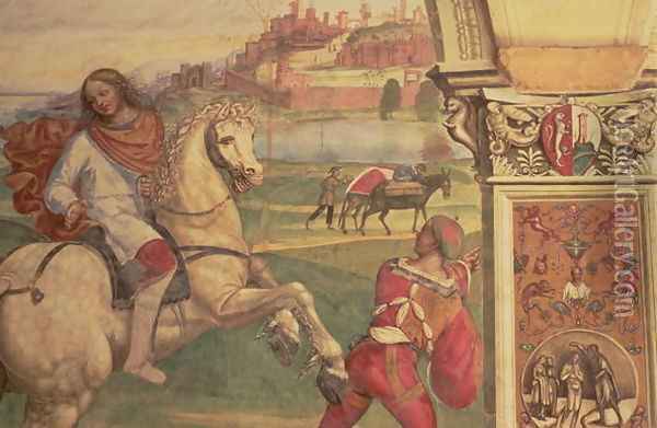 Man on Horseback, from the Life of St. Benedict Oil Painting - L. & Sodoma Signorelli
