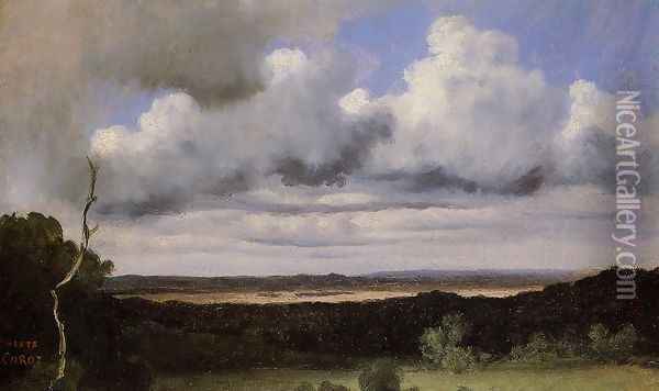 Fontainebleau, Storm over the Plains Oil Painting - Jean-Baptiste-Camille Corot