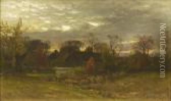 Houses In A Landscape. Oil Painting - John Joseph Enneking